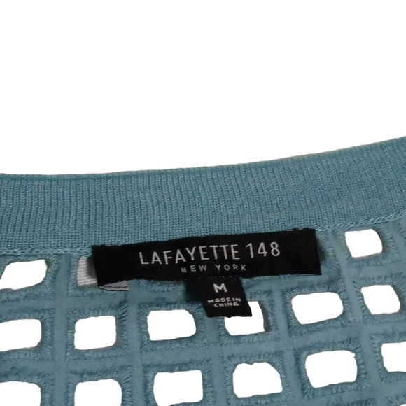 Lafayette 148 Aqua Color One Button Neck Cut Out Back Sweater Medium - Picture 3 of 5